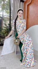 Áo Dài Hoa Thêu Trên Lụa+PK AD2842 (áo lẻ)