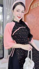 Áo Dài 4 Tà Nơ Trên Hoa AD9003.2853 (áo lẻ)