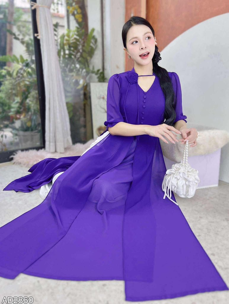 Áo Dài 4T Hoa Hồng Xoay+PK AD2860 (áo lẻ)