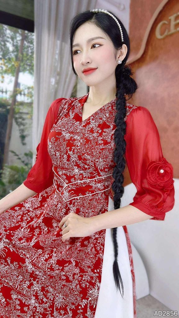 Áo Dài Eo Sa Tay Hoa AD2856 (áo lẻ)