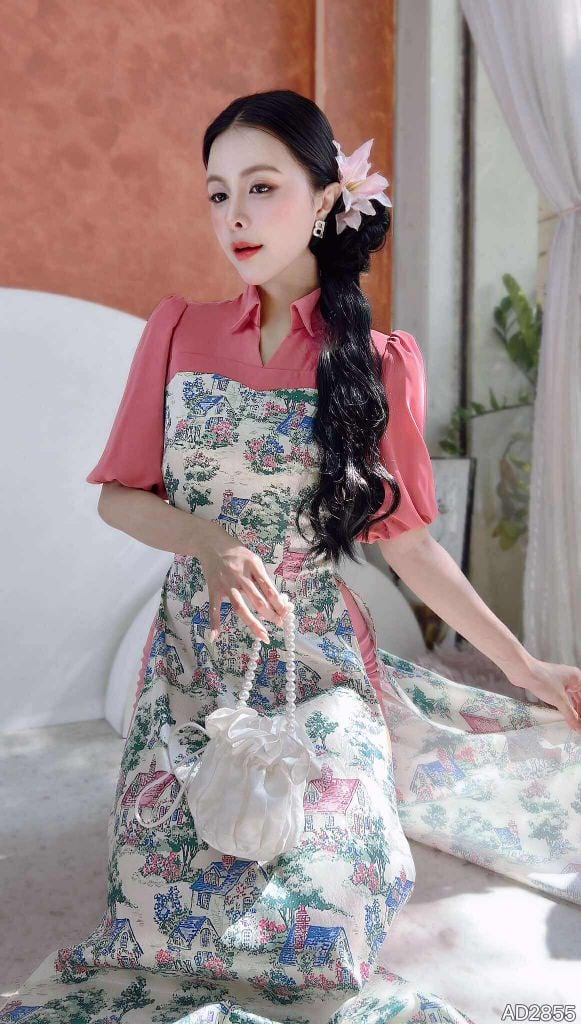 Áo Dài Cổ Bánh Gai AD9002.2855 (áo lẻ)