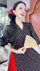 Áo Dài Eo Sa Tay Hoa AD2856 (áo lẻ)