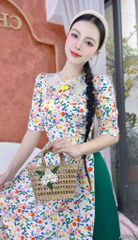Áo Dài Hoa Thêu Trên Lụa+PK AD2842 (áo lẻ)