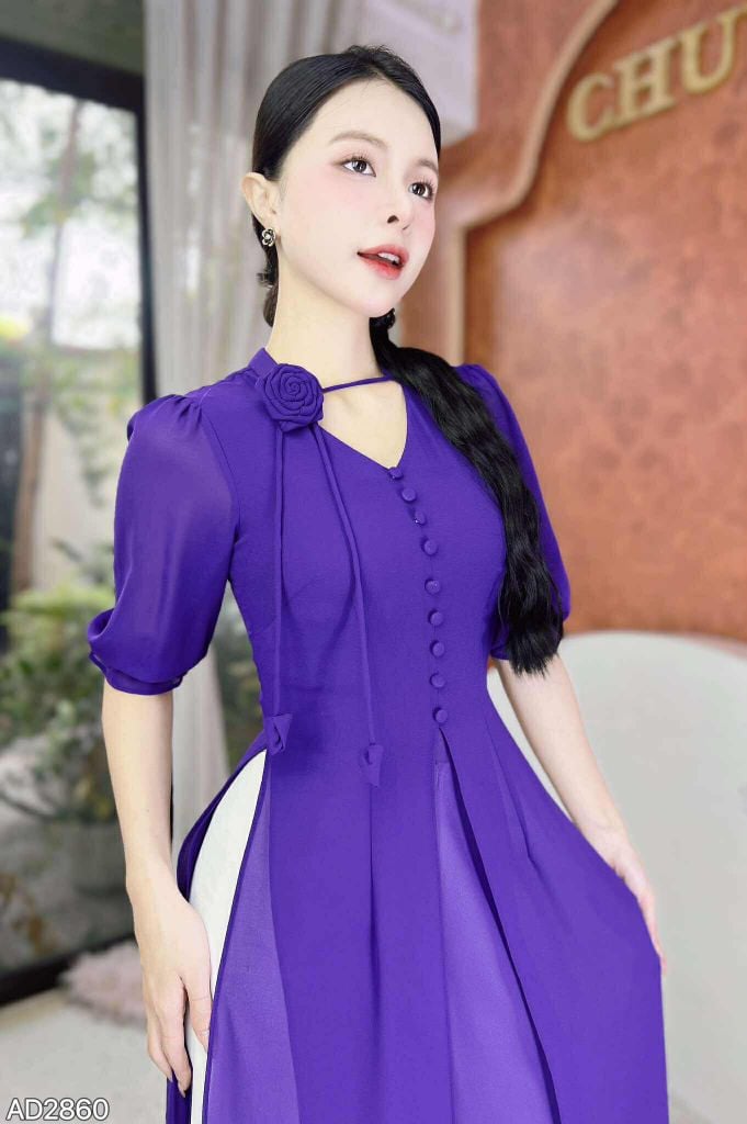 Áo Dài 4T Hoa Hồng Xoay+PK AD2860 (áo lẻ)