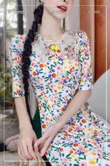 Áo Dài Hoa Thêu Trên Lụa+PK AD2842 (áo lẻ)