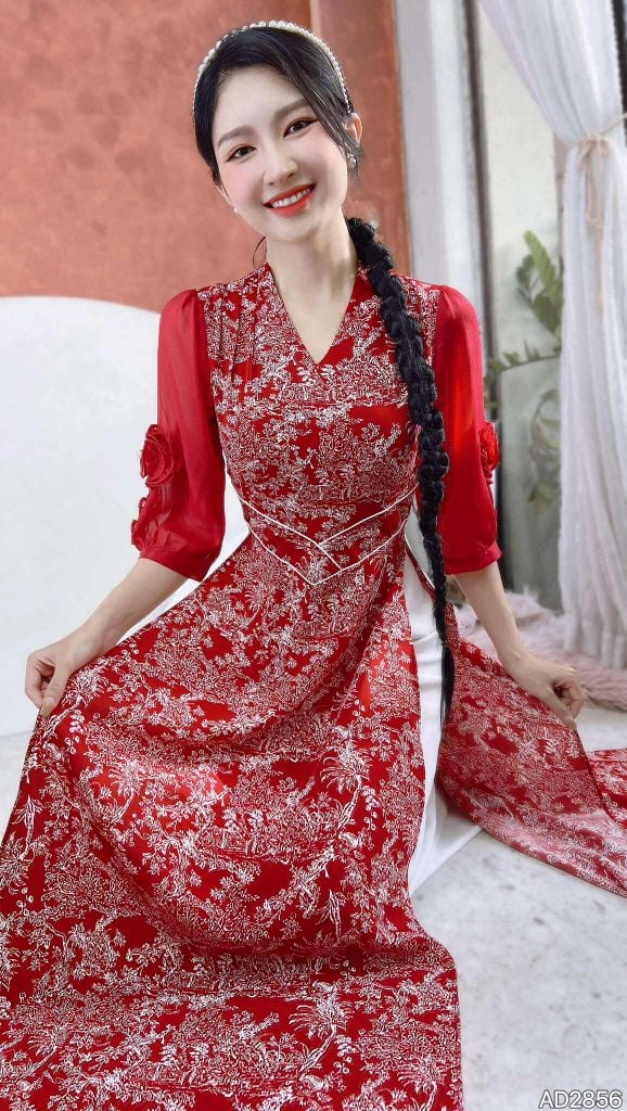 Áo Dài Eo Sa Tay Hoa AD2856 (áo lẻ)