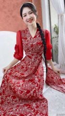 Áo Dài Eo Sa Tay Hoa AD2856 (áo lẻ)