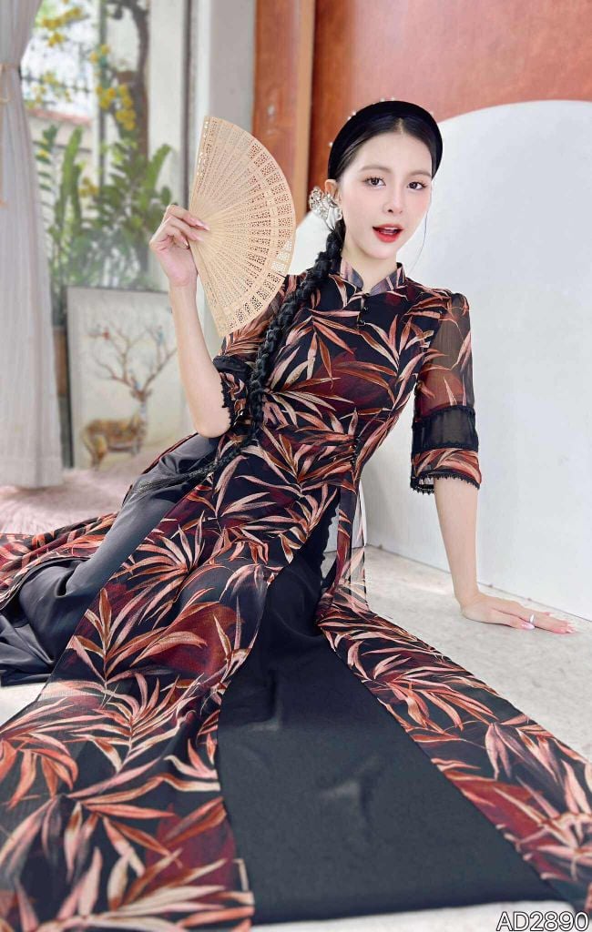 Áo Dài 4 Tà Đá Chu Sa AD9003.2890 (áo lẻ)