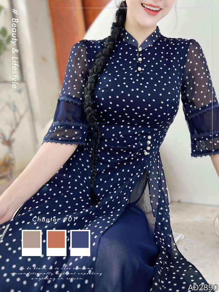 Áo Dài 4 Tà Đá Chu Sa AD9003.2890 (áo lẻ)
