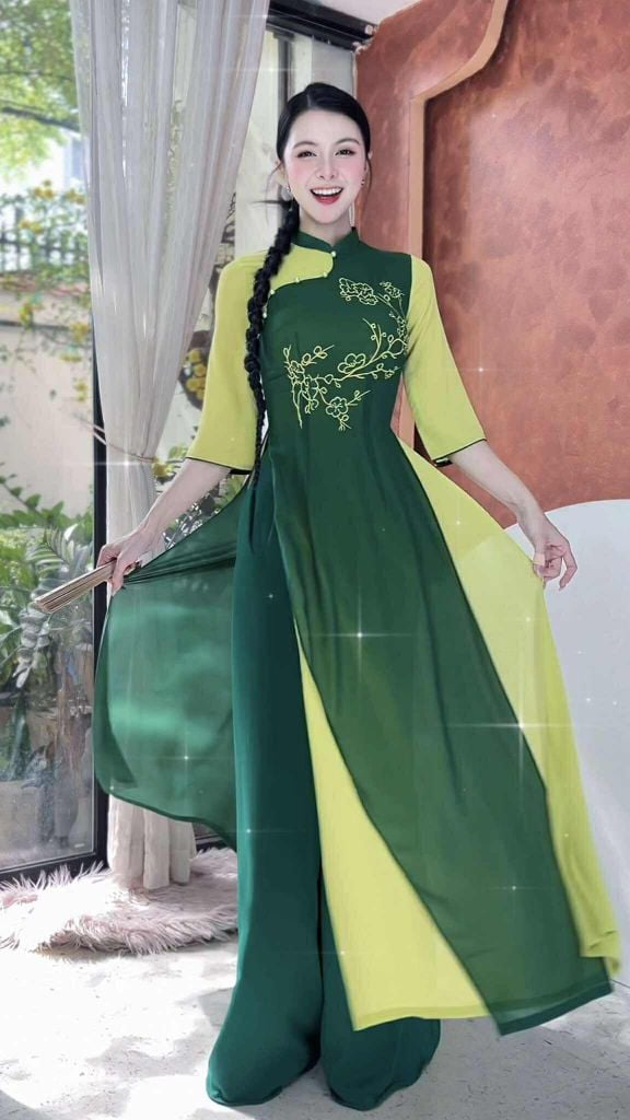 Áo Dài 4 Tà Cây Đào Tiên AD9003.2872 (áo lẻ)