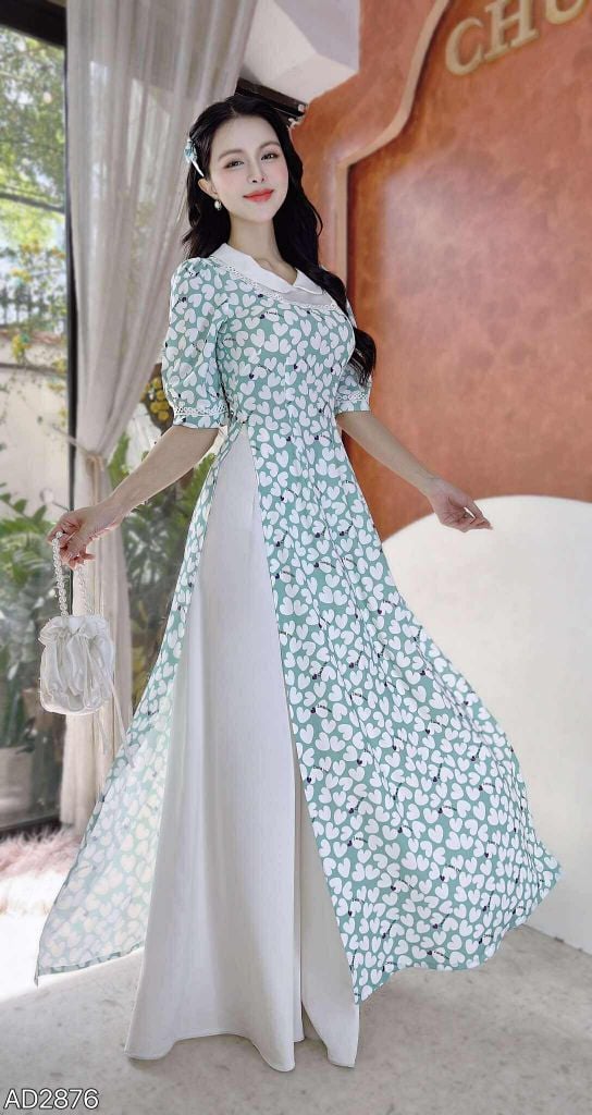 Áo Dài Ren Tuyết Bi+PK AD2876 (áo lẻ)