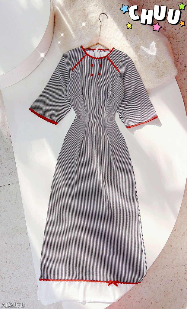 Áo Dài Sọc Ren Đỏ 130cm AD2878 (áo lẻ)