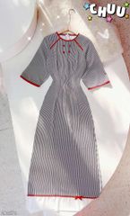 Áo Dài Sọc Ren Đỏ 130cm AD2878 (áo lẻ)