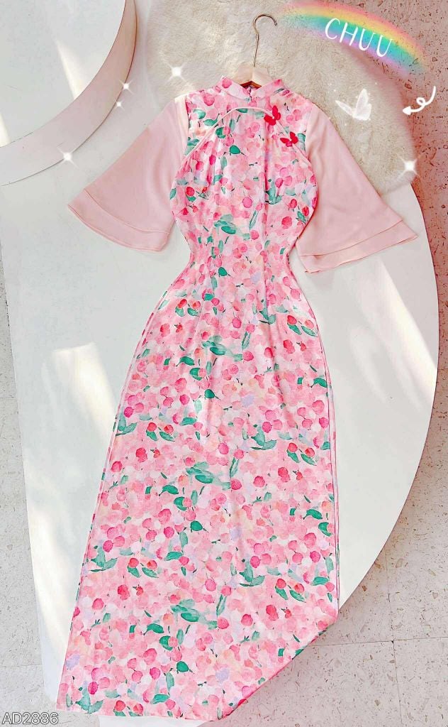 Áo Dài Bướm Viền Ngũ Sắc AD2886 (áo lẻ)