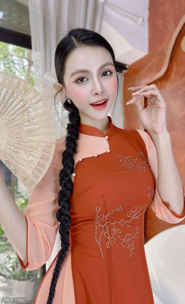 Áo Dài 4 Tà Cây Đào Tiên AD9003.2872 (áo lẻ)