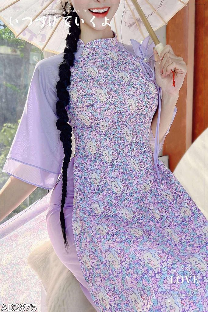 Áo Dài Nơ Sen Cánh Vũ+PK AD2875 (áo lẻ)