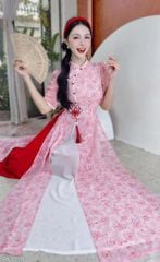 Áo Dài 4 Tà Sen Thêu 3D (PK) AD1659 (Áo lẻ)