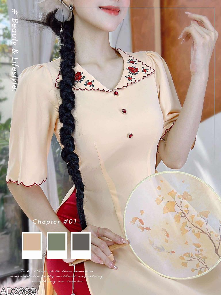 Áo Dài Bông Bụt Đỏ AD9001.2869 (áo lẻ)