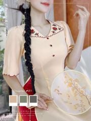 Áo Dài Bông Bụt Đỏ AD9001.2869 (áo lẻ)