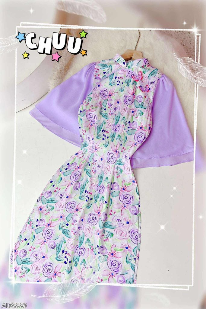 Áo Dài Bướm Viền Ngũ Sắc AD2886 (áo lẻ)