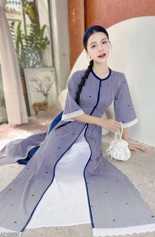 Áo Dài 3 Tà Nơ Sọc Nhí 132cm AD2880 (áo lẻ)