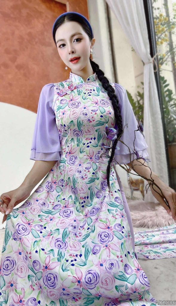 Áo Dài Bướm Viền Ngũ Sắc AD2886 (áo lẻ)