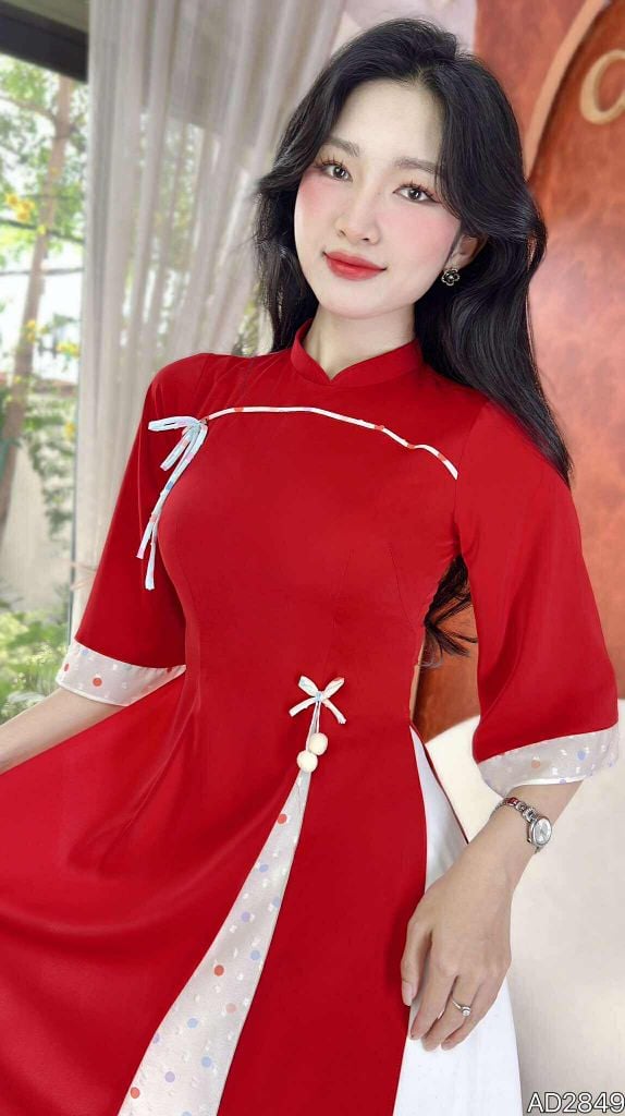 Áo Dài 2 Tà+ Cheri Quế Kèm Phụ Kiện AD9003.2849 (áo lẻ)