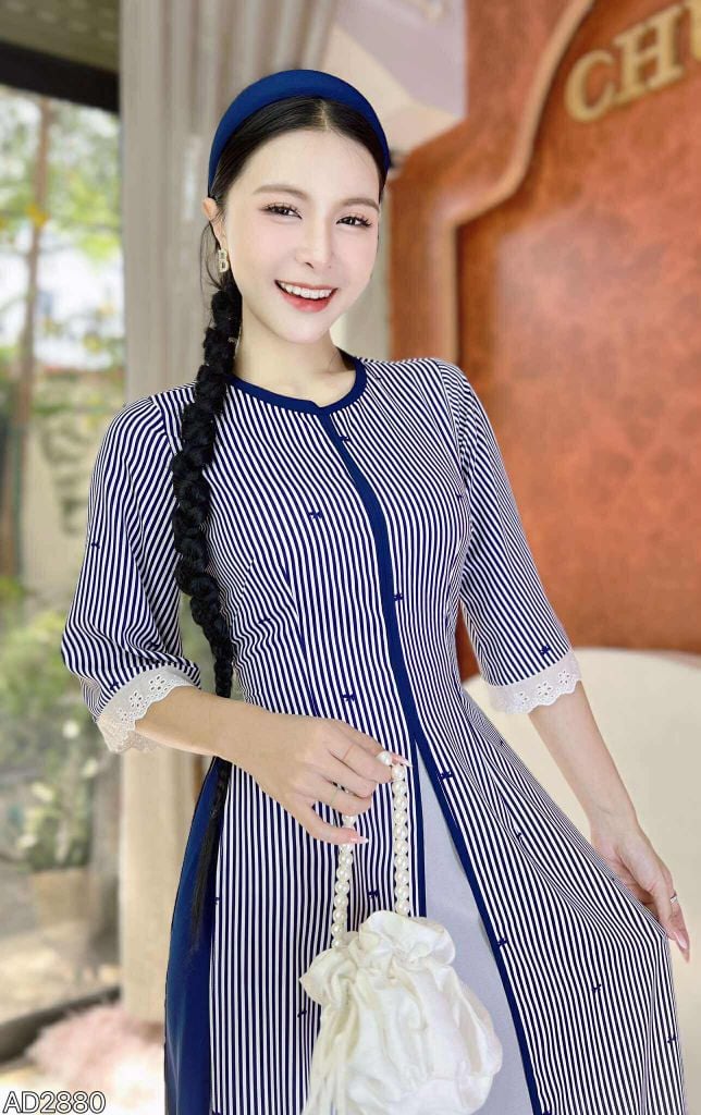 Áo Dài 3 Tà Nơ Sọc Nhí 132cm AD9003.2880 (áo lẻ)
