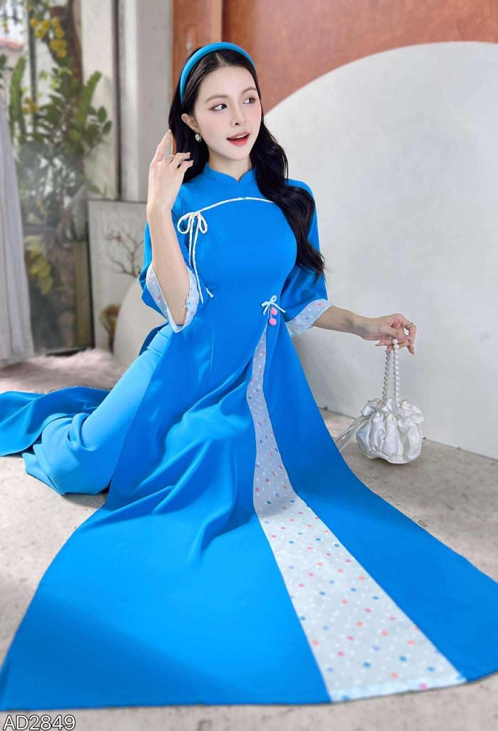 Áo Dài 2 Tà+ Cheri Quế Kèm Phụ Kiện AD9003.2849 (áo lẻ)