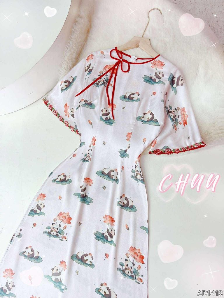 Áo Dài Ren 5 Cánh Vân Gấm AD1418 (áo lẻ)