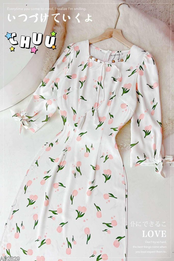 Áo Dài Hạt Gỗ AD2829 (áo lẻ)