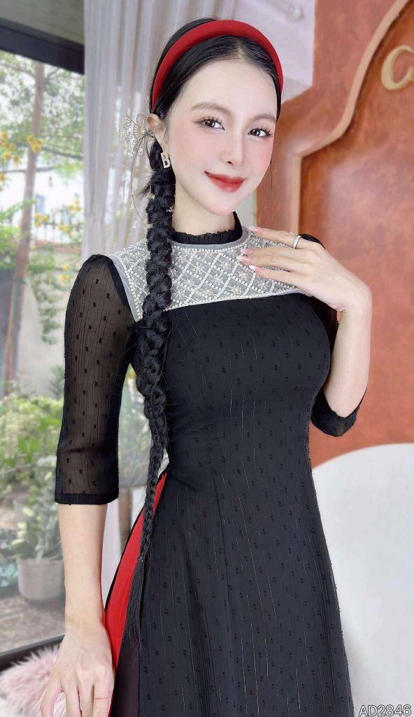 Áo Dài 4 Tà Hạt Đậu Ngọc AD9003.2846 (áo lẻ)