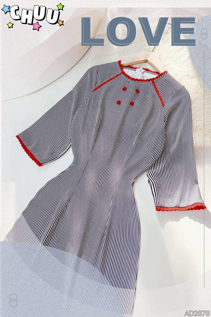 Áo Dài Sọc Ren Đỏ 130cm AD2878 (áo lẻ)