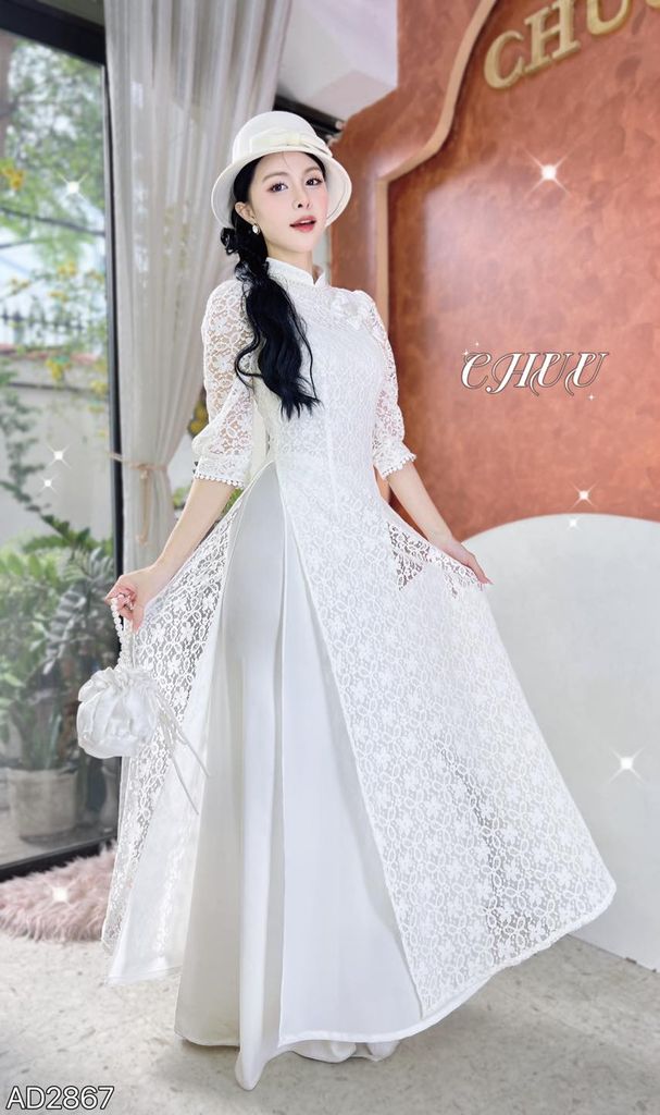 Áo Dài 4 Tà 3 Nơ Ren AD9003.2867 (áo lẻ)