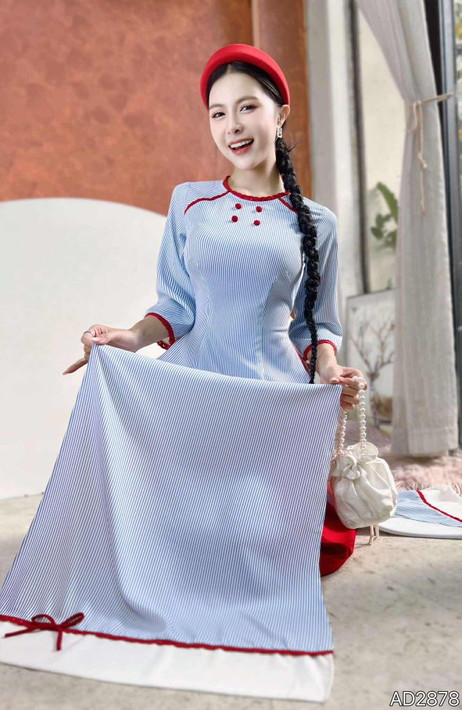 Áo Dài Sọc Ren Đỏ 130cm AD2878 (áo lẻ)