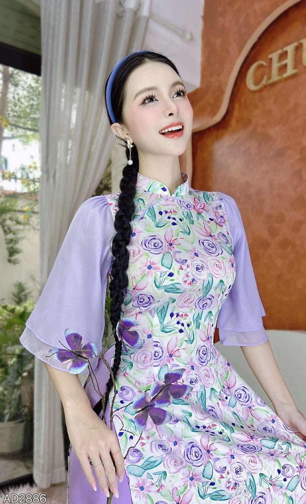 Áo Dài Bướm Viền Ngũ Sắc AD2886 (áo lẻ)