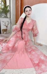 Áo Dài 4 Tà Hoa Hồng Chun+PK AD9003.2897 (áo lẻ)