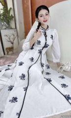 Áo Dài 4 Tà Hoa Cẩm Đen AD9003.2891 (áo lẻ)