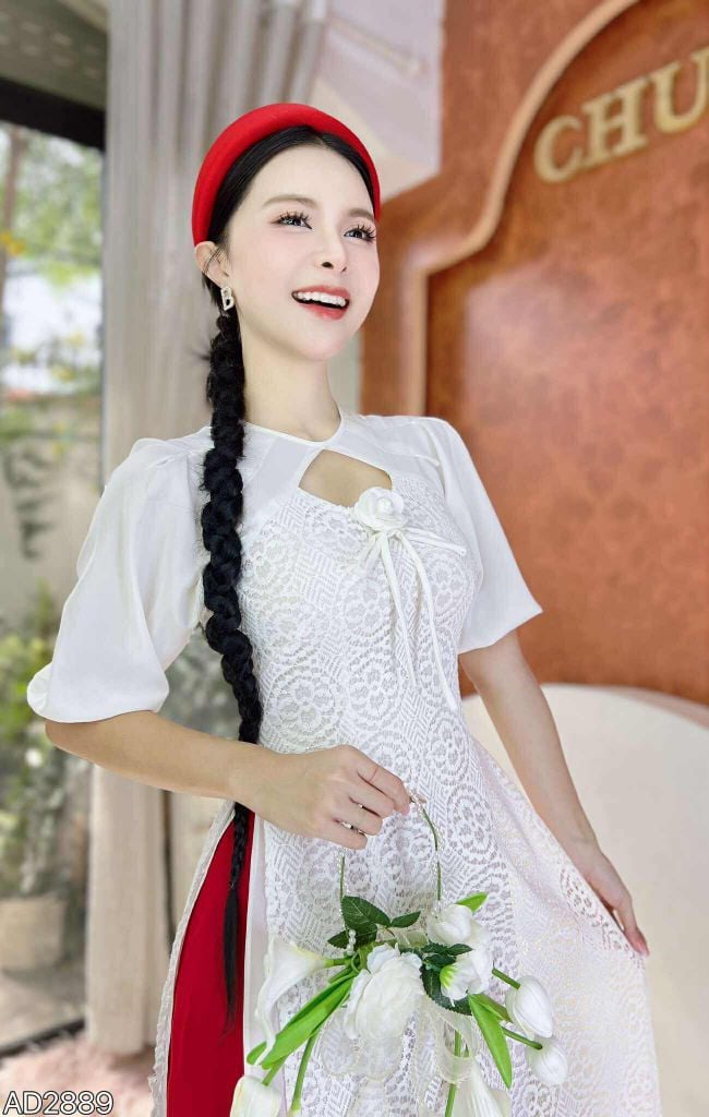 Áo Dài 4 Tà Ren Trống Đồng+PK AD9003.2889 (áo lẻ)