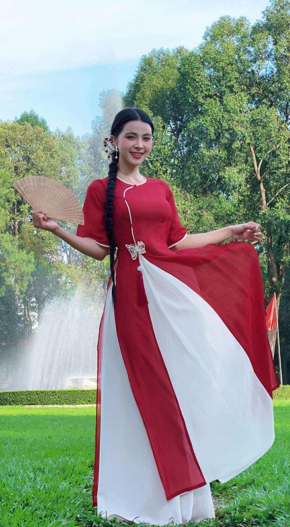 Áo Dài 4 Tà Bướm Lung Linh+PK AD9003.2893 (áo lẻ)