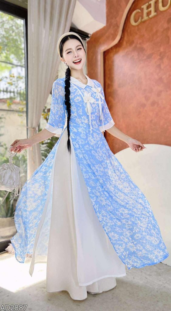 Áo Dài 4 Tà Đài Cát Hoa AD9003.2887 (áo lẻ)