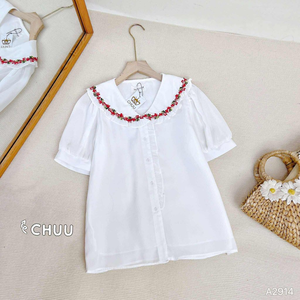 Áo Sơ Mi Hoa Thêu Ruy Băng A2914