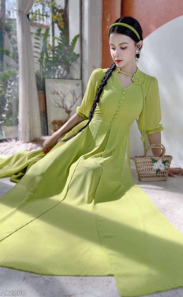 Áo Dài 4T Hoa Hồng Xoay+PK AD2860 (áo lẻ)