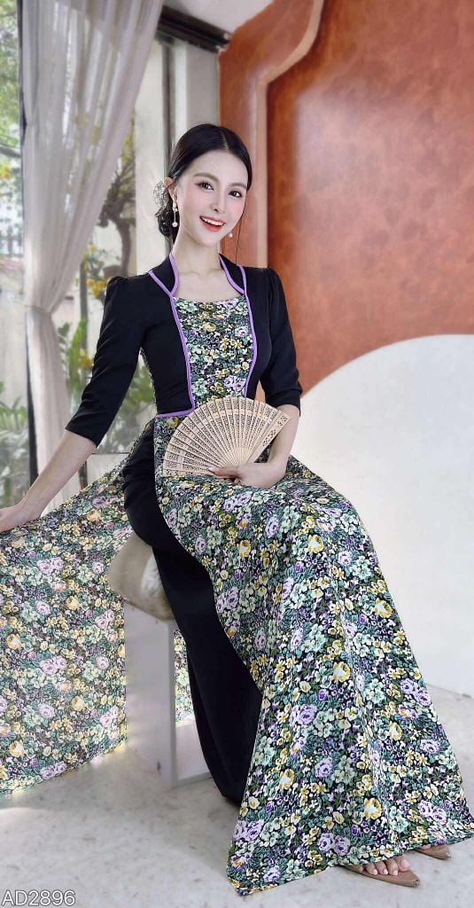 Áo Dài Giả Khoác Tà Hoa AD9002.2896 (áo lẻ)