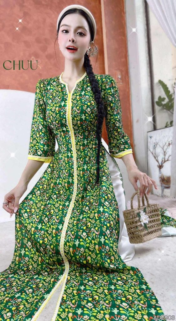 Áo Dài Cổ V Vintage AD9003.2903 (áo lẻ)