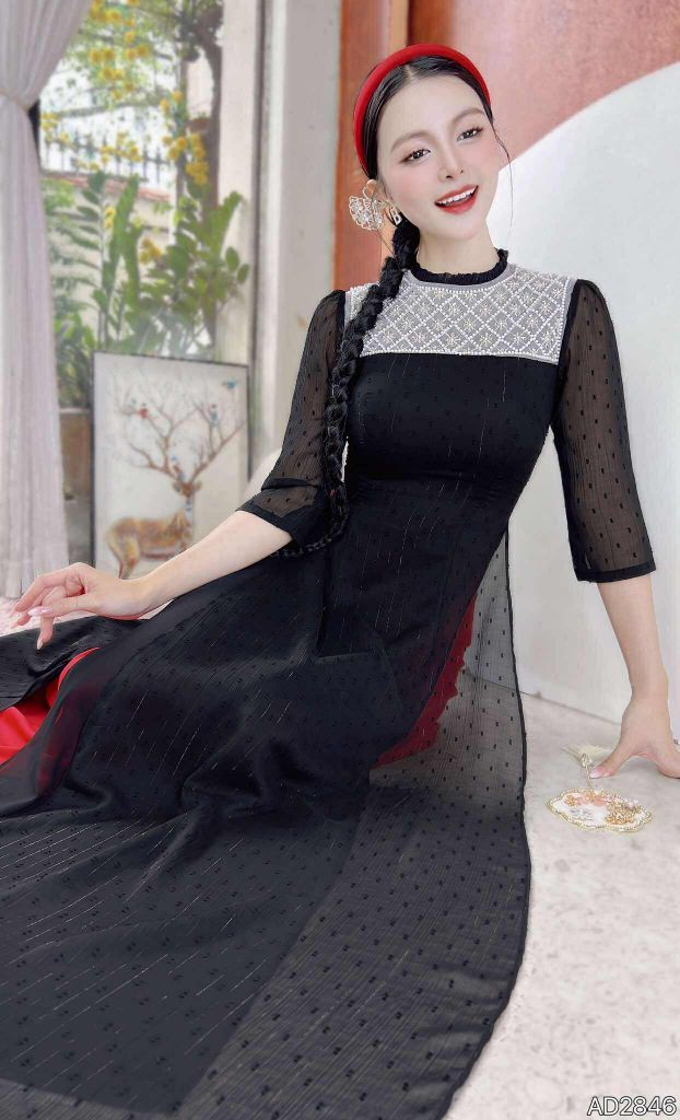 Áo Dài 4 Tà Hạt Đậu Ngọc AD9003.2846 (áo lẻ)