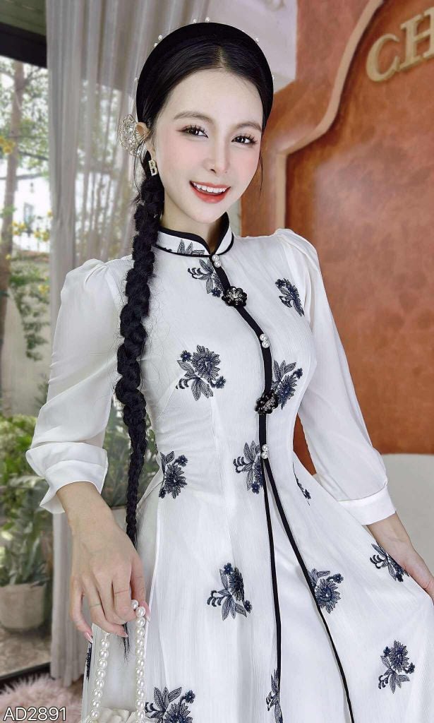 Áo Dài 4 Tà Hoa Cẩm Đen AD9003.2891 (áo lẻ)