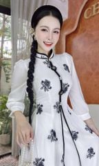 Áo Dài 4 Tà Hoa Cẩm Đen AD9003.2891 (áo lẻ)