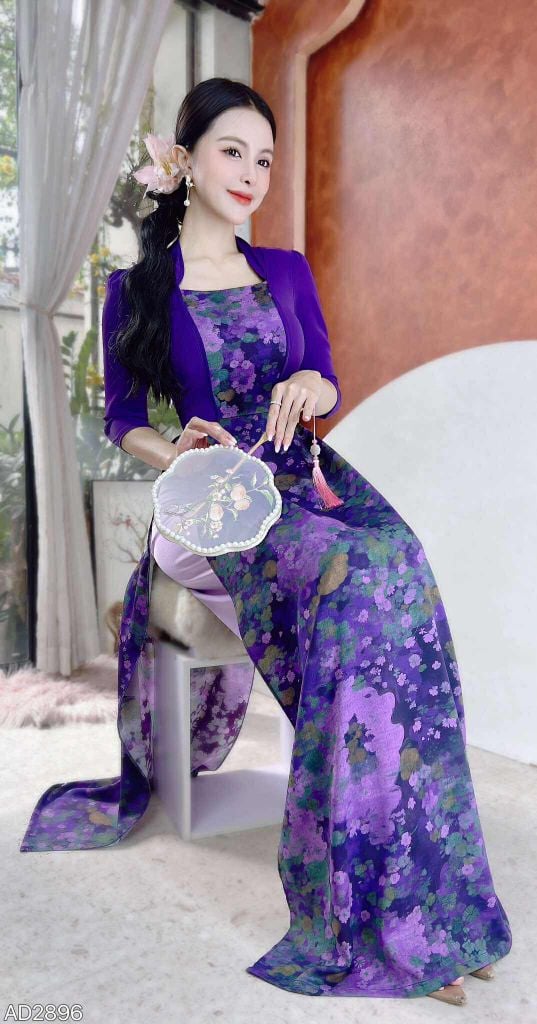 Áo Dài Giả Khoác Tà Hoa AD9002.2896 (áo lẻ)