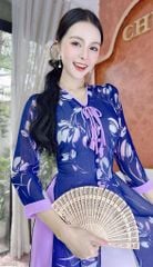 Áo Dài 4 Tà Tơ Vàng Lá Ngọc+PK AD9003.2843 (áo lẻ)